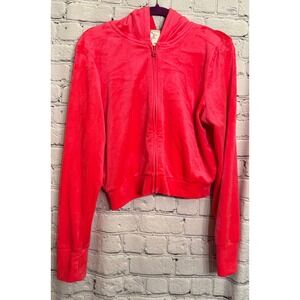 OFFLINE by Aerie Full Zip Cropped Velour Hoodie‎ Neon Coral Pink Athleisure